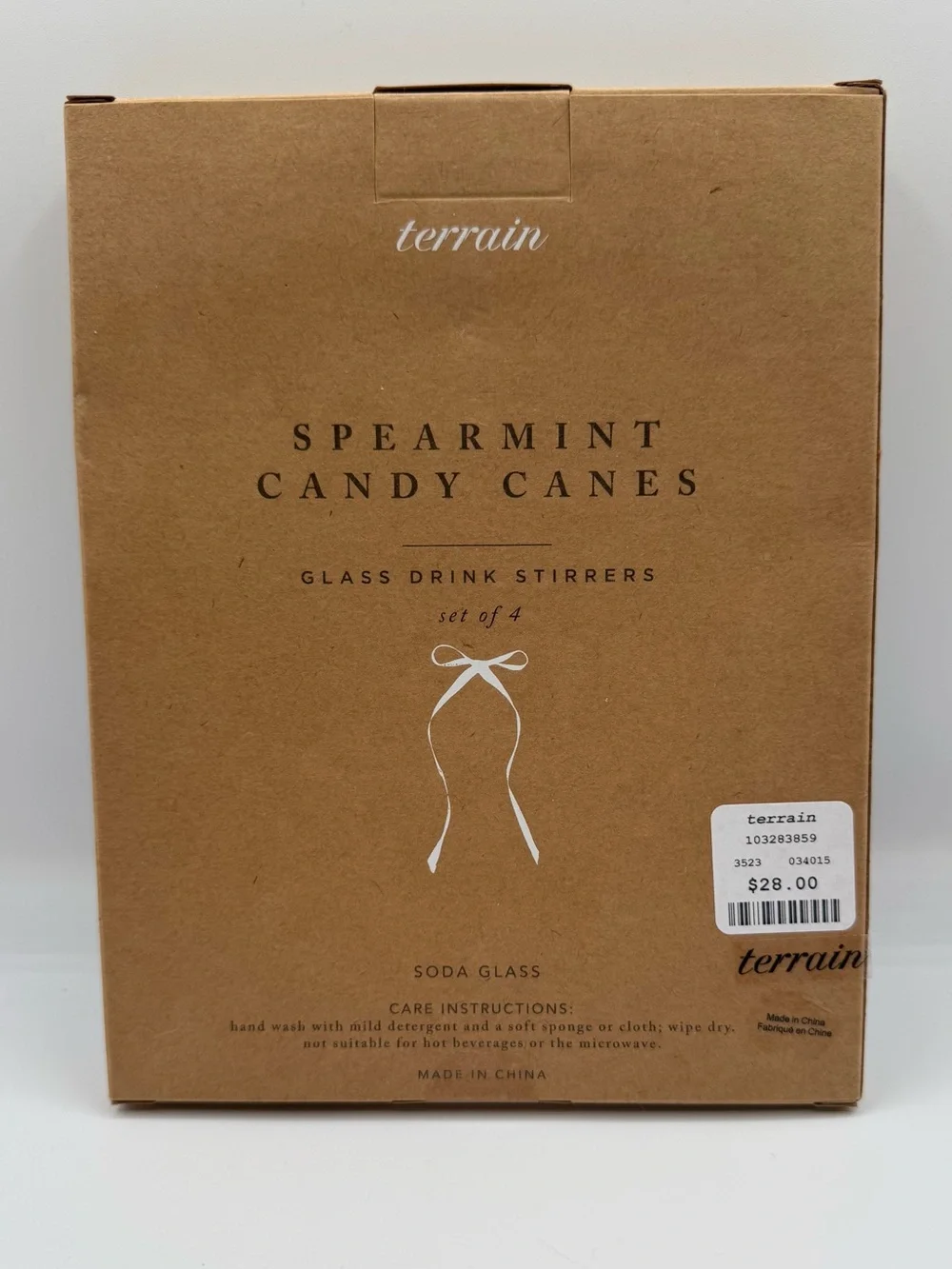 Terrain Glass Candy Cane Cocktail Stirrers, Set of 4, Green